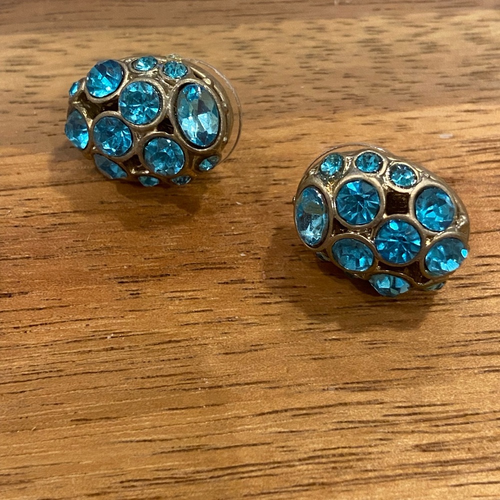 Jones NY vintage blue cluster earrings in goldtone base.